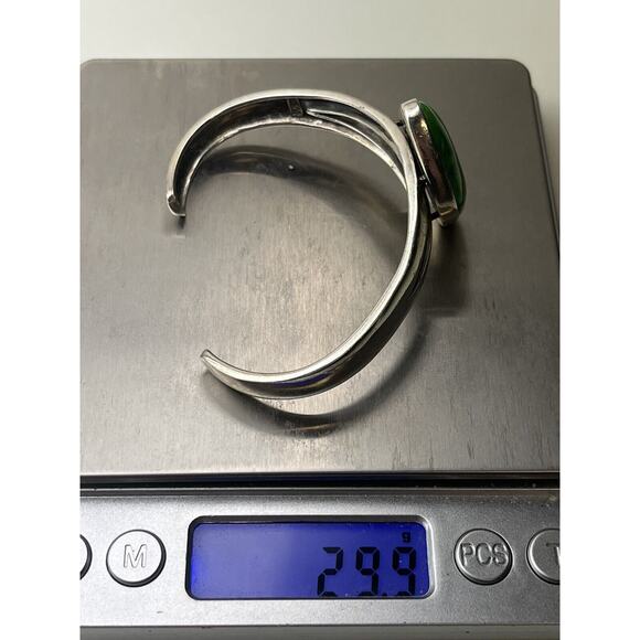 NK Thailand Sterling Silver Cuff Bracelet Green Turquoise Southwest Style - Picture 6 of 7